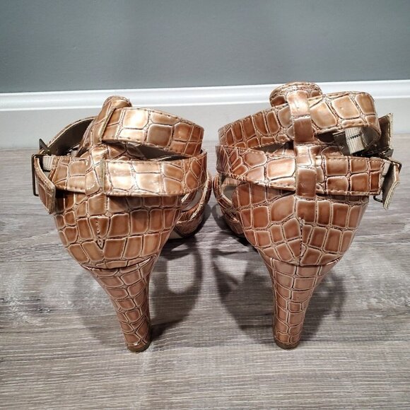 Lane Bryant Women's Brown Faux Reptile Double Strap Heels Shoes Open Toe SZ 9W - Picture 4 of 15